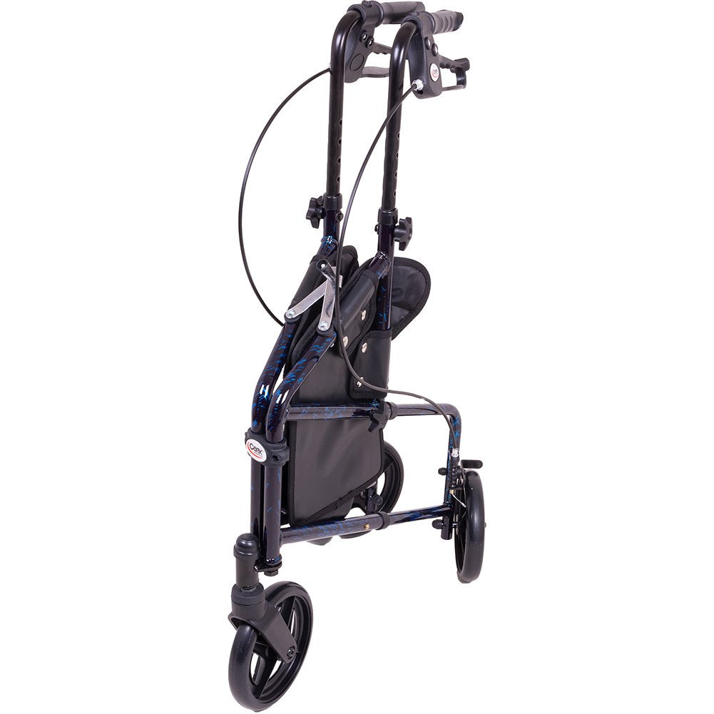 Carex 3 Wheel Walker for Seniors, Foldable, Rollator Walker with Three Wheels, Three Wheel Rolling Walker Height Adjustable for Seniors, Blue, Trio, Folding