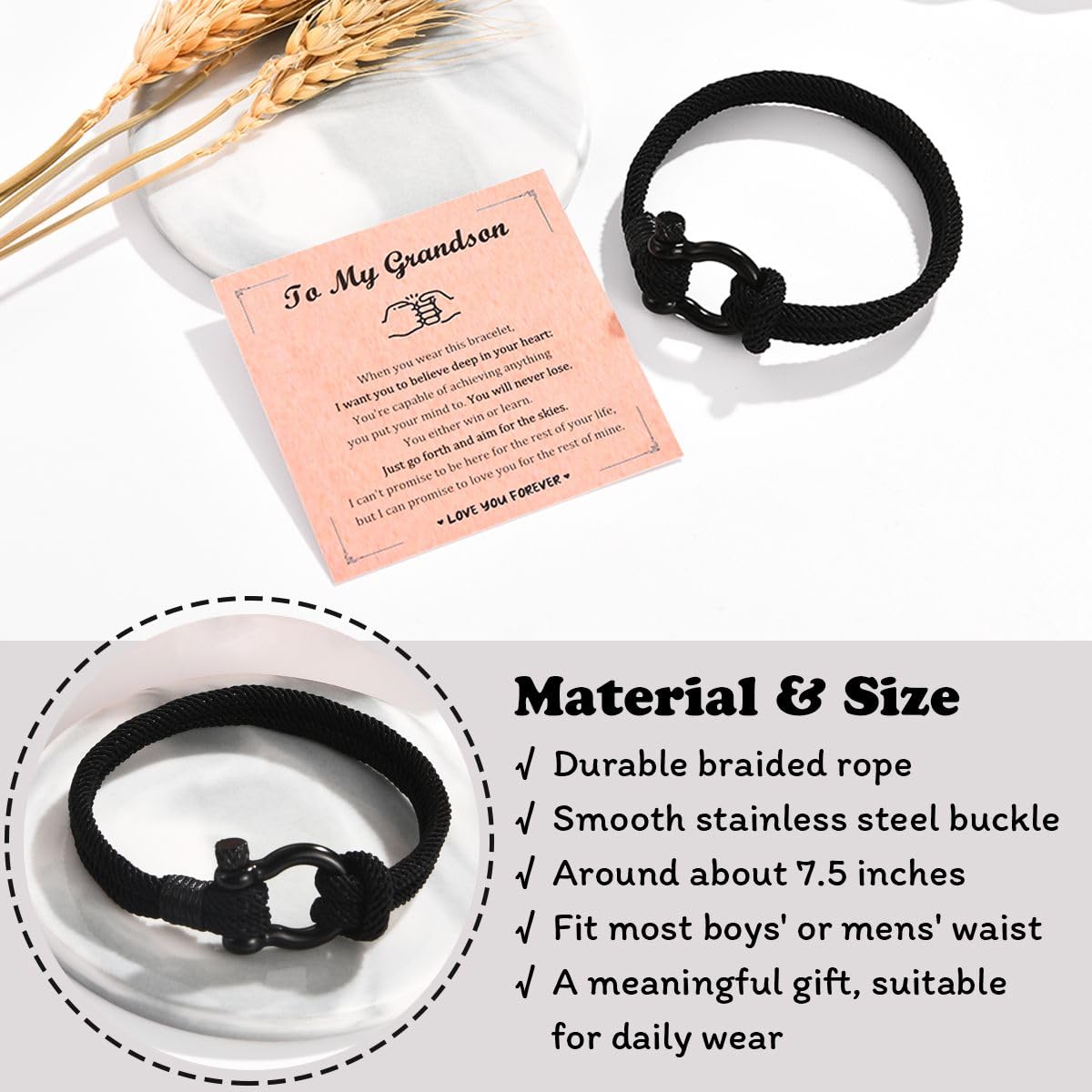 Leyung to My Grandson Bracelet Gifts from Grandma Grandpa, Birthday Graduation Easter Christmas Stocking Stuffer Valentines Day Gifts for Teen Teenage Boys