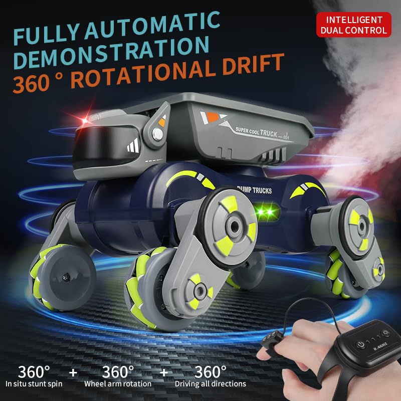 Robot Dog Toys for Boys Girls, Remote Control Car for Kids Ages 5-7, Rechargeable RC Car Stunt Kids Toys with Light Music Gesture Sensing RC Trucks Robot Toys for 8-12 Boys Girls Birthday Gift Green