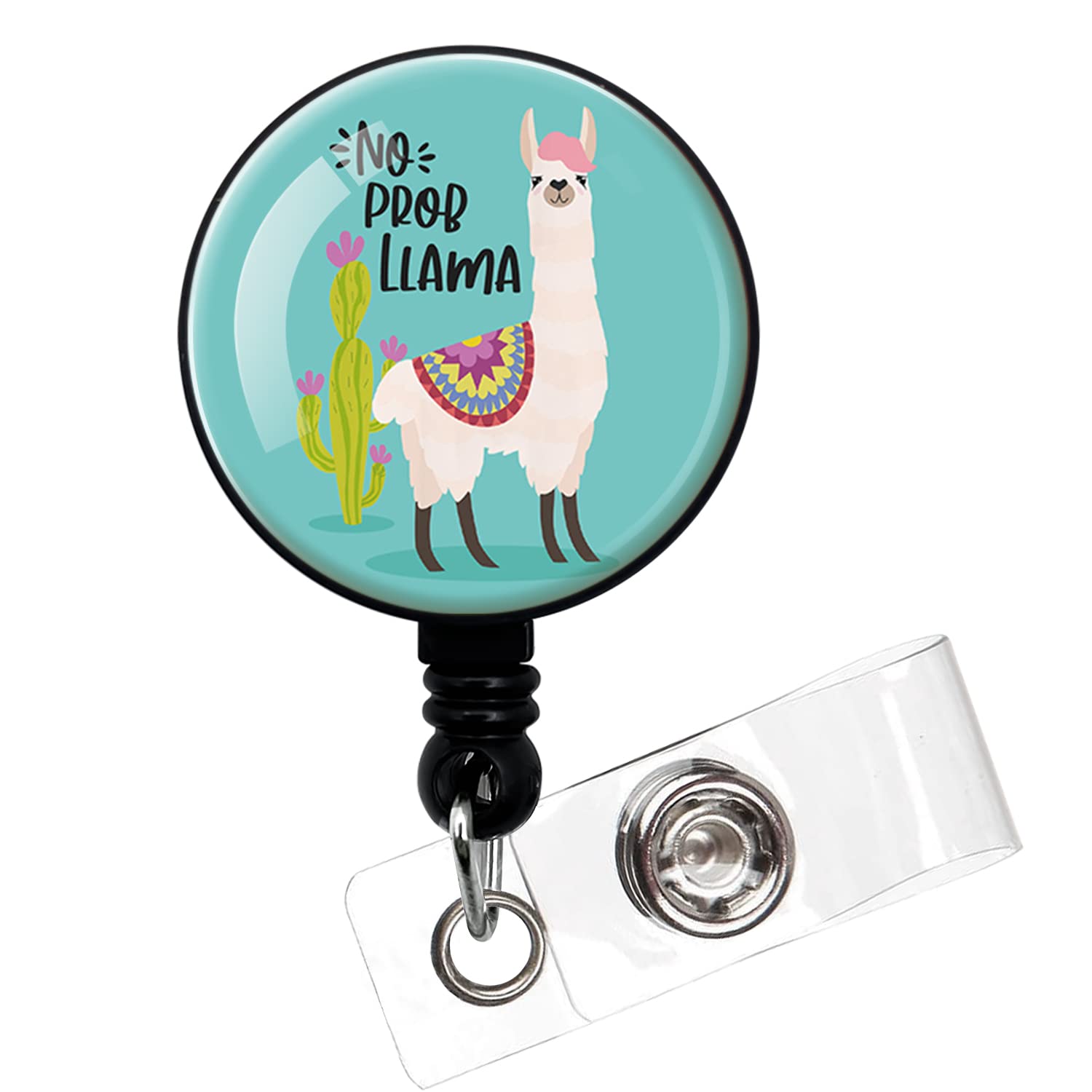 No Prob Llama,Funny Badge Reel，Retractable ID Card Badge Holder with Alligator Clip，Alpaca Badge,Office Badge,Hospital Badge,Suitable for Nurses,Doctors,Office Staff, Students,Volunteer