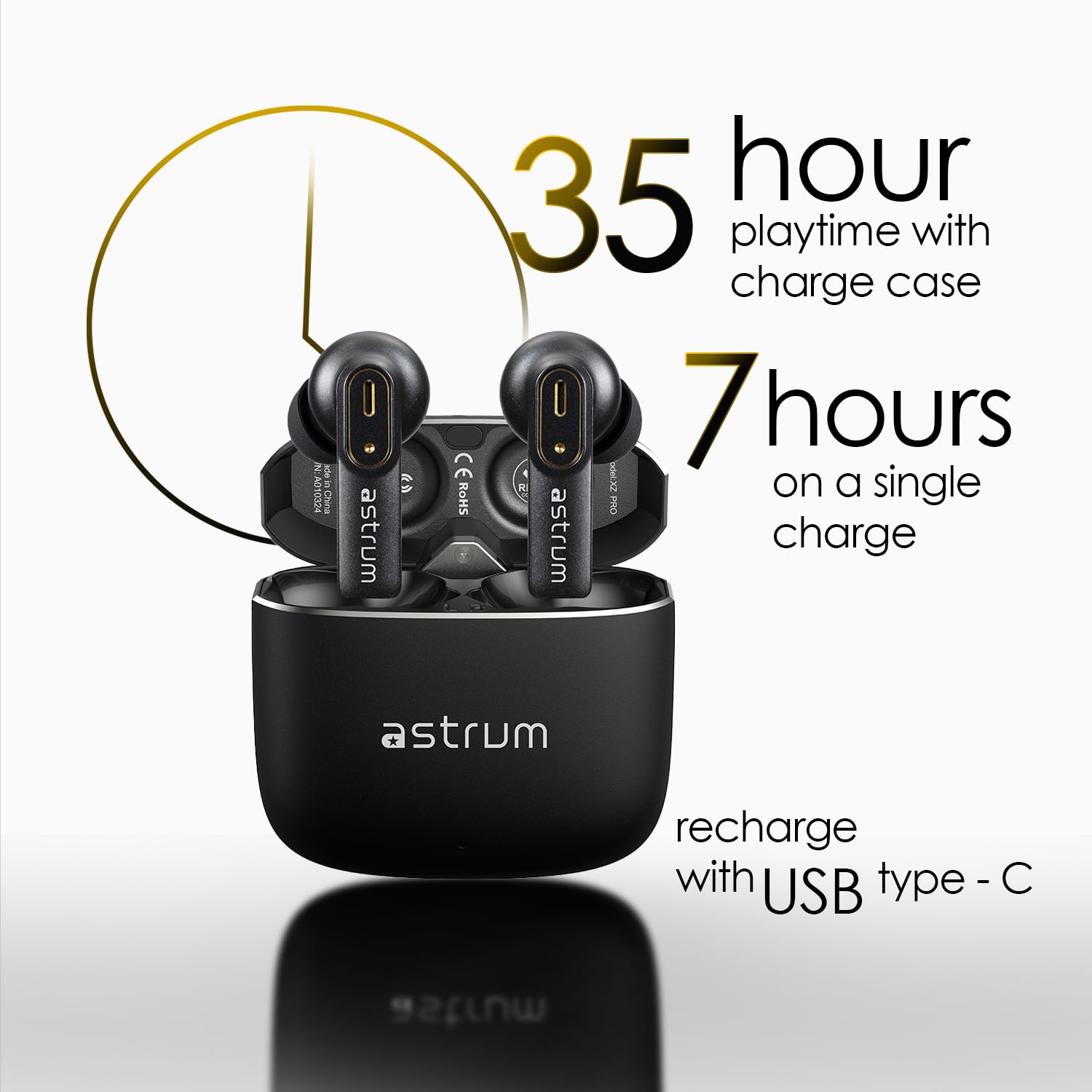 ASTRUM XZ PRO - True Wireless Earbuds, in-Ear Bluetooth Hybrid ANC, Touch Control, aptX Lossless Audio, LE Audio, Up to 30H Wireless Charging Case, 1-Year Limited Warranty, Support iPhone/Android