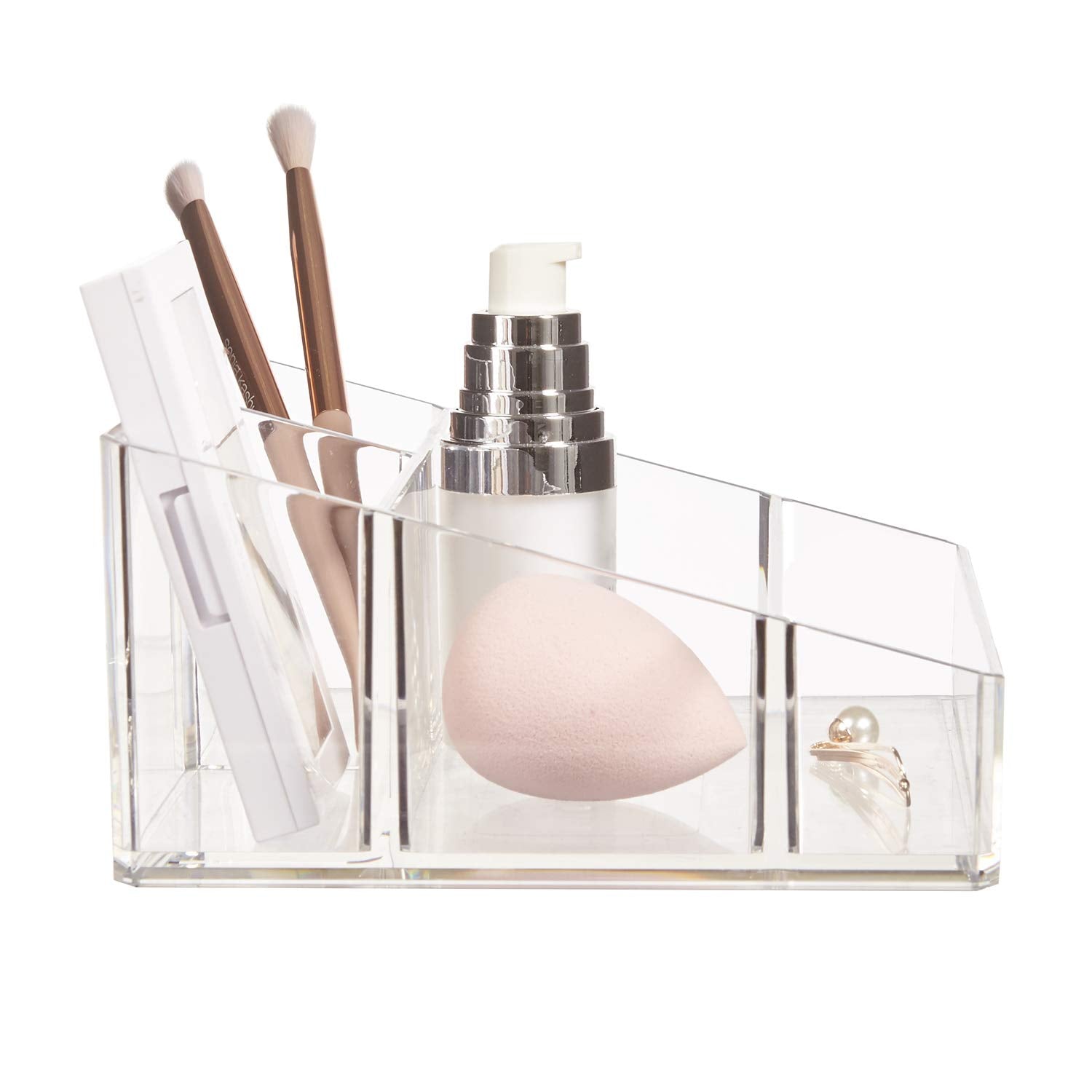 STORi Clear Plastic Vanity Makeup Organizer | Compact Rectangular 4-Compartment Holder for Brushes, Eyeshadow Palettes, & Beauty Supplies | Made in USA