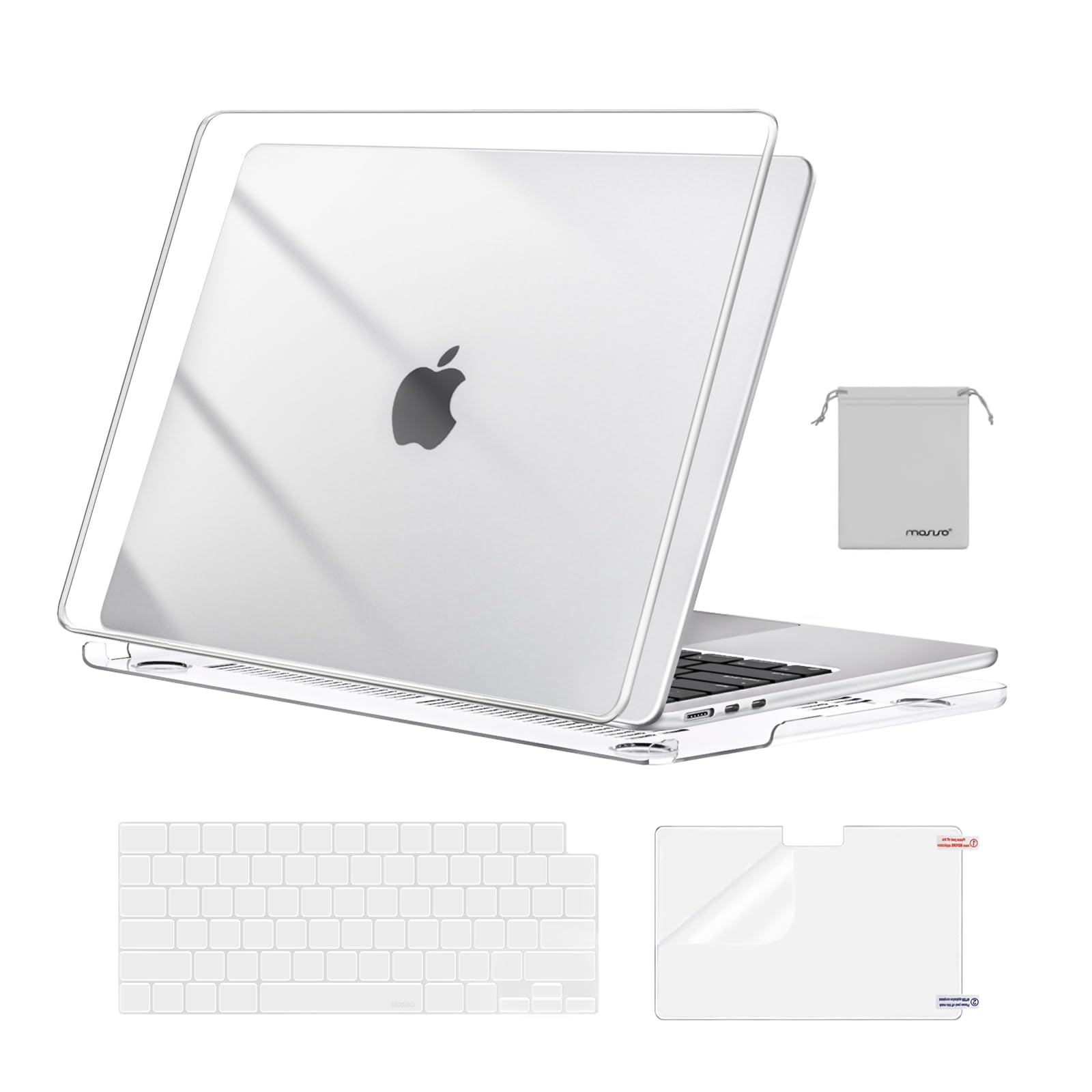 MOSISO Compatible with MacBook Air 13 inch Case M5 2026 M4 2025 M3 M2 2024-2022 A3449 A3240 A3113 A2681, Hard Shell&Keyboard Cover&Screen Film&Pouch for MacBook Air 13.6 inch Case, Crystal Clear