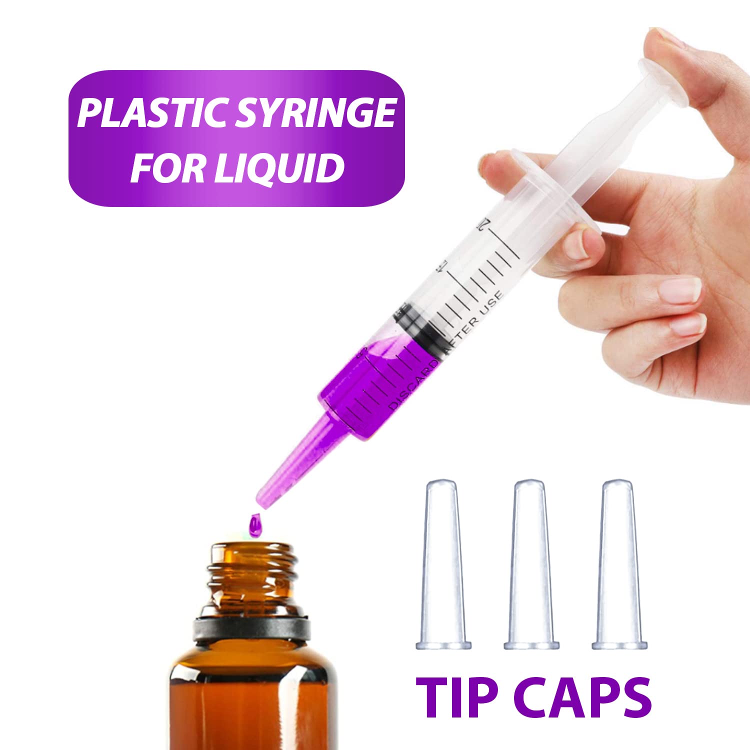 60ml Syringe for Liquid, Oral, Scientific Labs, Measurement, Dispensing, Catheter Tip with Cap- 3 Pack 60ml Syringes