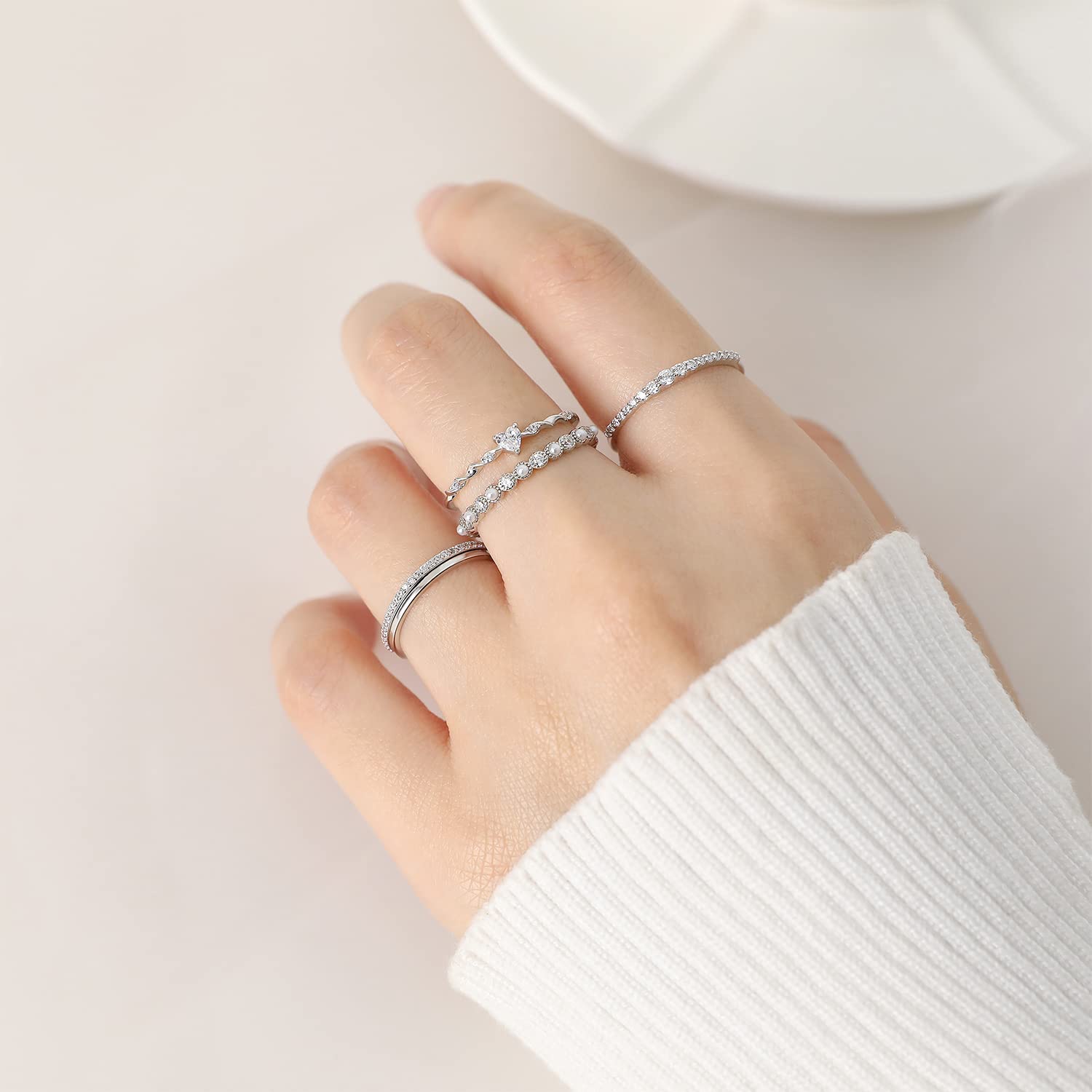 Stackable Ring for Women Minimalist Tiny Pearl Ring Silver Dainty Delicate Cute Ring Best Friend Stacking Diamond Gold Ring (Gold, 11)