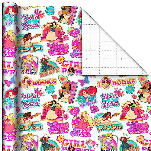 Hallmark Disney Princess and Frozen Wrapping Paper with Cutlines on Reverse (3 Rolls: 60 Square Feet Total) for Birthdays, Christmas, Valentine's Day