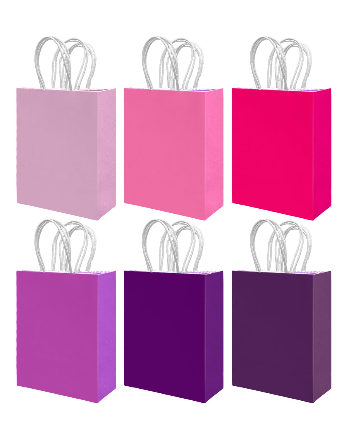 qiqee 30PCS Small Gift Bag with Handles Bulk 8.3"x6"x3" Gift Bags 6 Different Pink ＆ Purple Color Bags Multiple Uses (Small Size)