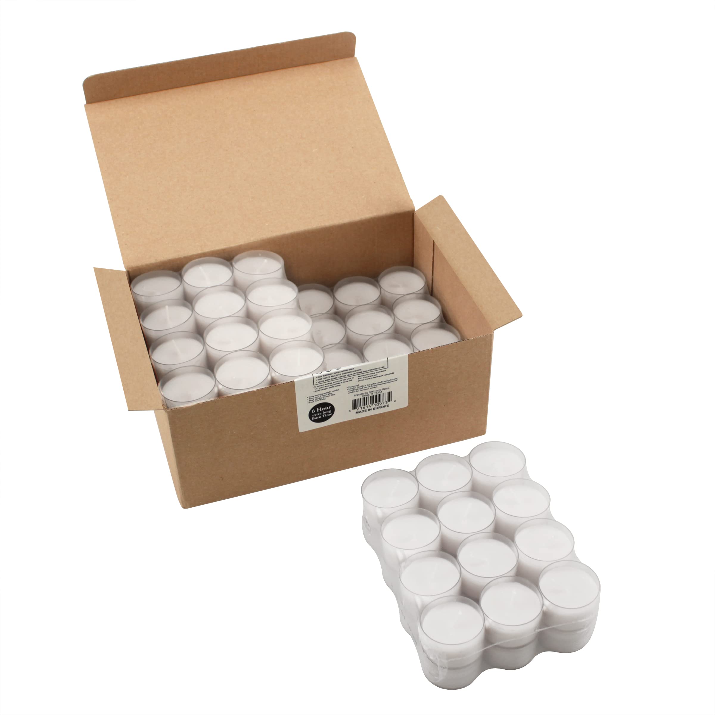 Stonebriar Bulk 96 Pack Unscented Smokeless Long Burning Clear Cup Tea Light Candles with 6 to 7 Hour Extended Burn Time