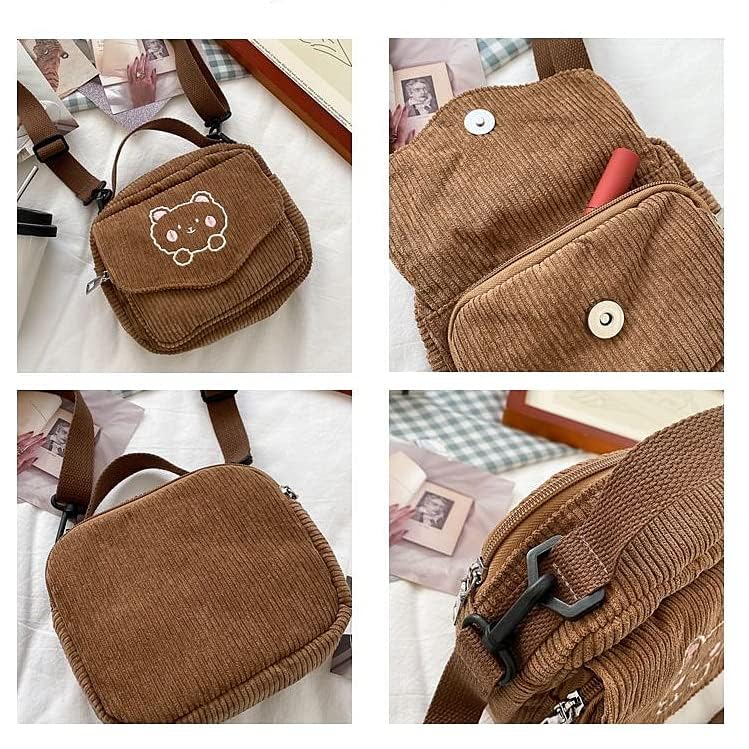 AWXZOM small cute Corduroy Crossbody bag min Kawaii Purse Crossbody Bag small Kawaii Wallet small Kawaii Crossbody Bag come with a duck pin (Beige)