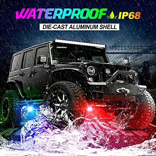 AMONLY 12 Pods RGB Led Rock Lights Kit, Multicolor Underglow Neon Lights with APP Control Timing Function Flashing Music Mode Exterior Light Compatible with Jeep Off Road Car Truck ATV UTV