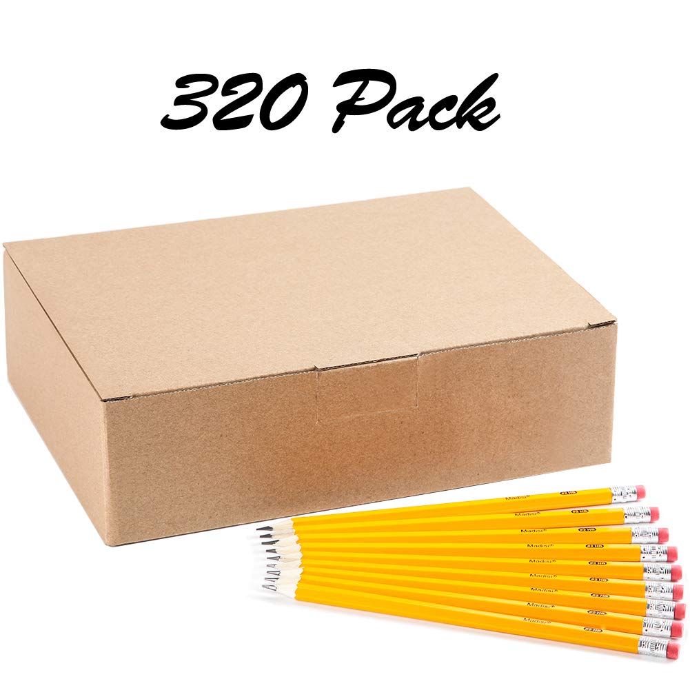 Madisi Wood-Cased #2 HB Pencils, Yellow, Pre-sharpened, Bulk Pack, 320 pencils