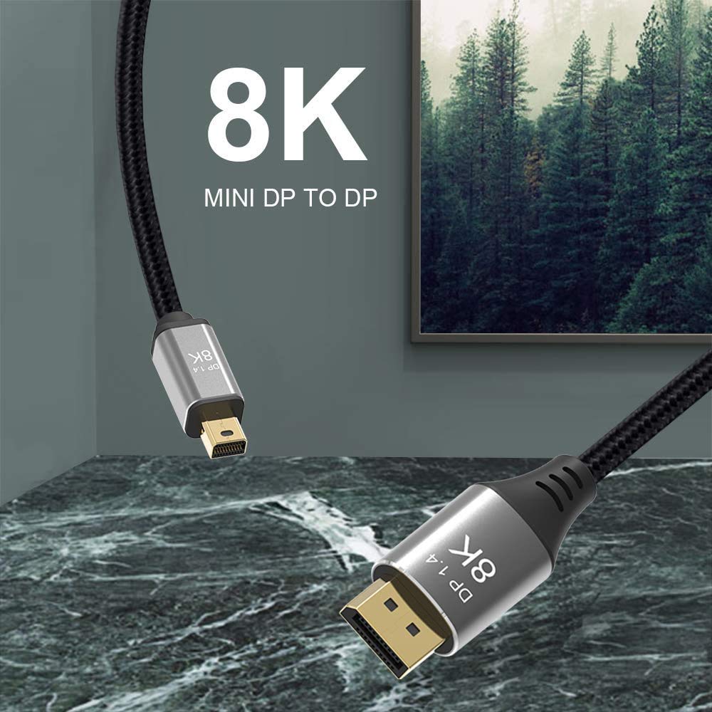 CABLEDECONN 1M 3.3FT Mini DP to DisplayPort 8K Cable 8K(7680x4320)@60Hz 4K@144Hz DisplayPort 1.4 Bi-Directional Transmission DisplayPort to Mini DisplayPort 8K Cable