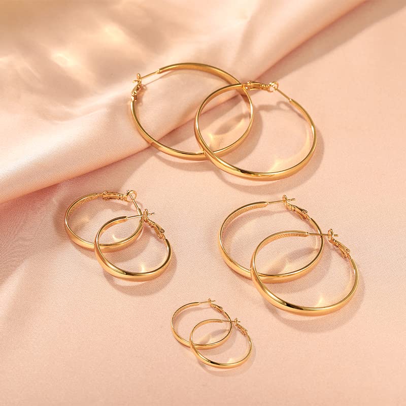 Senteria Gold Hoop Earrings for Women 14K Gold Plated Hoop Earrings Large Gold Hoop Earrings Hypoallergenic Big Gold Hoop Earrings for Women 40 mm