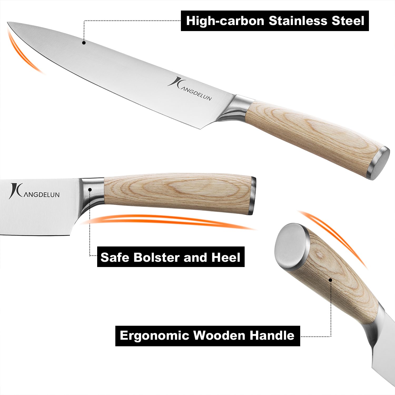 Kangdelun 14 PCS White Block Knife Set, Ultra Sharp High Carbon Stainless Steel, Wood Handle