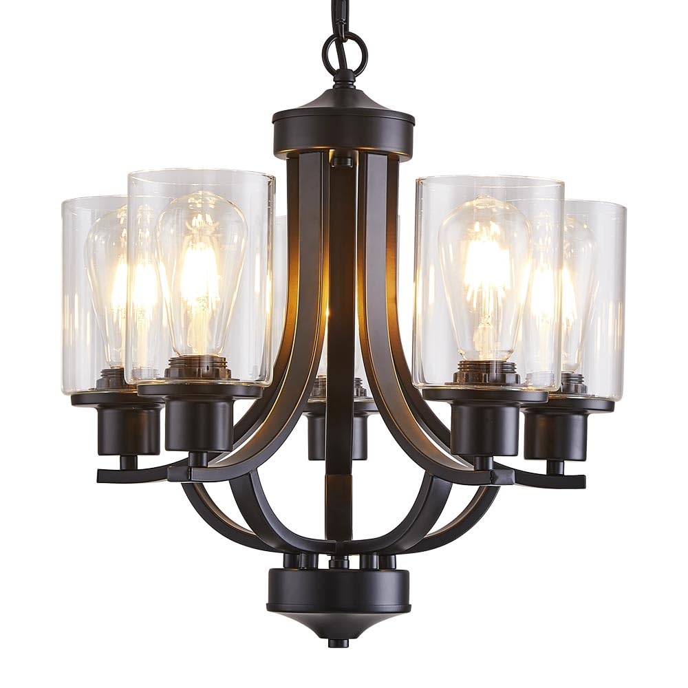 TELAFLY 5-Light Dining Room Chandelier,Modern Small Chandeliers Black Rustic Metal Farmhouse High Ceiling Pendant Light Fixtures for Living Room,Kitchen,Foyer,Bedroom