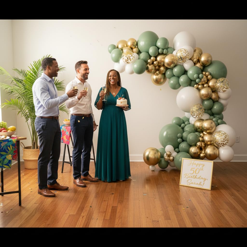 Balloon Garland Arch Kit – 146 Pcs Sage Green, White, Metallic Gold & Confetti Balloons for Baby Shower, Birthday, Gender Reveal, Wedding Party – DIY Kit by Vellax™