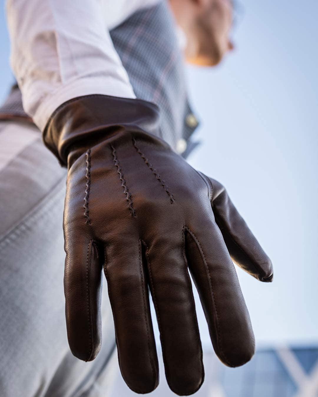 Harssidanzar Leather Gloves for Men, Winter Sheepskin Driving Riding Gloves Cashmere Lined,Black, Size XS