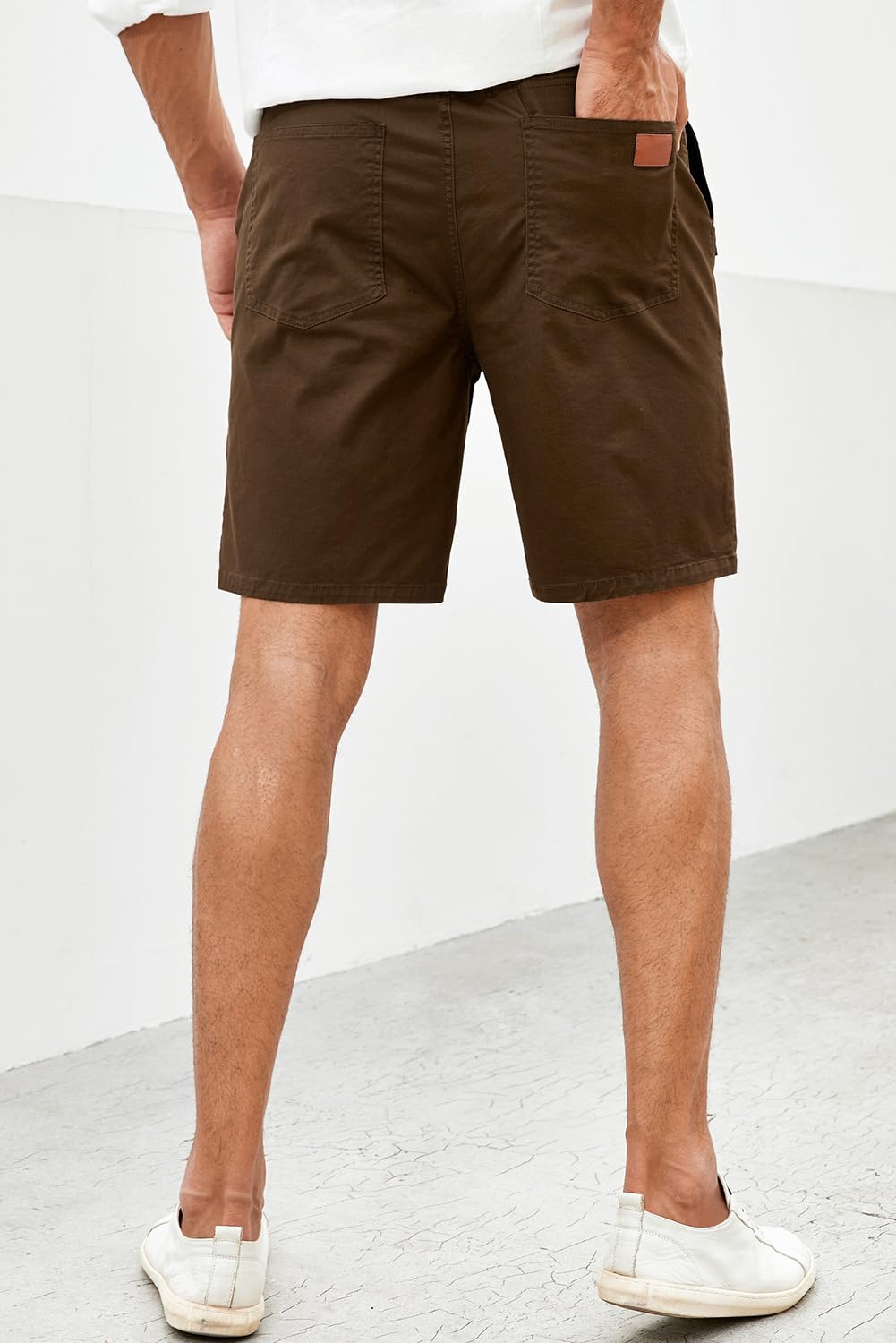 JMIERR Mens Casual Shorts - Cotton Drawstring Summer Beach Stretch Waist Twill Chino Work Dress Golf Shorts with Pockets for Men, US 34(M), S2 Brown