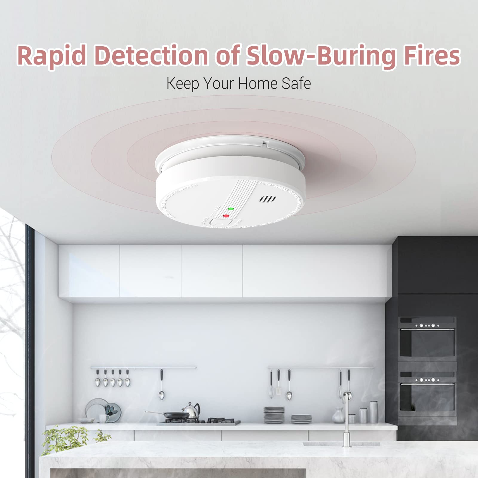 Smoke Detector, Hardwired Interconnected Smoke Detectors, Smoke Alarm with Replaceable 9V Battery, Interconnects Up to 12 Fire Alarms Smoke Detectors, Photoelectric Fire Alarm with Test/Silence Button