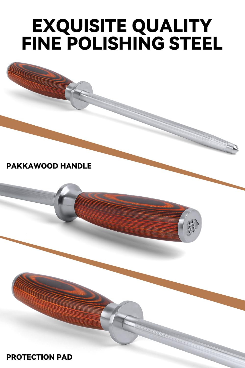 TUO Honing Steel for All Kitchen Knives Daily Sharpening Maintenance - High Carbon German Stainless Steel with Pakkawood Handle - 9-inch Sharpening Rod with Case - Fiery Phoenix Series