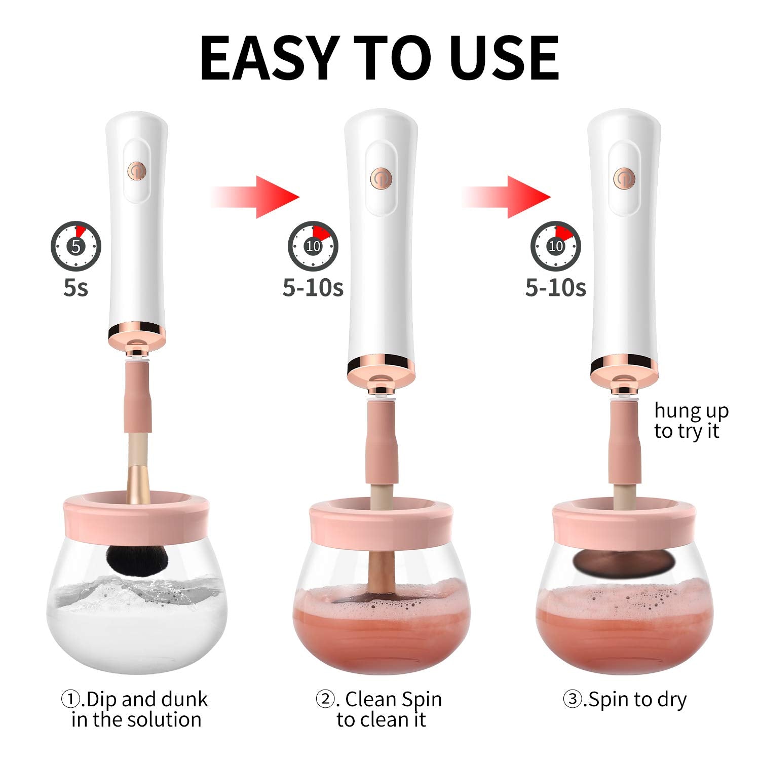 Senbowe Upgraded Makeup Brush Cleaner and Dryer Machine, Electric Cosmetic Automatic Brush Spinner with 8 Size Rubber Collars, Wash and Dry in Seconds, Deep Cosmetic Brush Spinner for Brushes