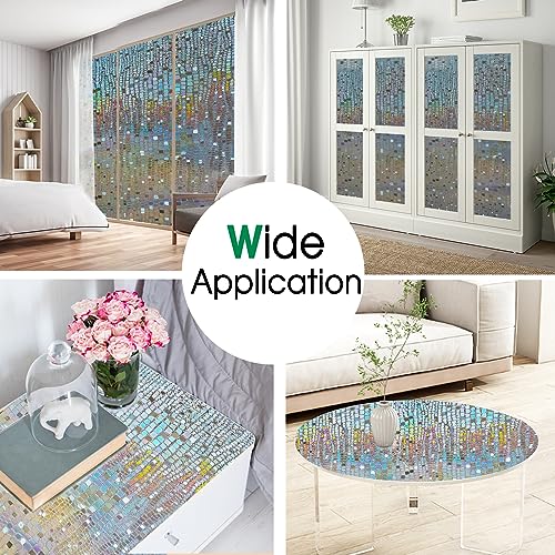 Beautysaid Window Privacy Film Stained Glass 3D Rainbow Prism Window Clings Heat Blocking Window Tint Sun Catchers Peel and Stick Decorative Window Decals Home Bathroom Door(Pure,35.4x118 in)