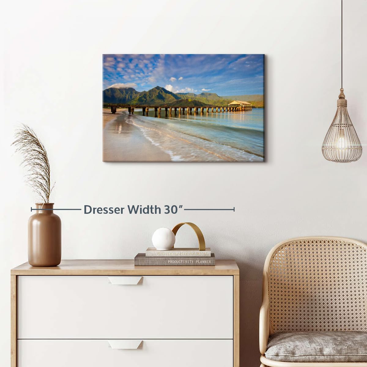 ElephantStock Hanalei Bay Dock Canvas - 1 Panel Decor - Beach Pictures, Tropical Elegant Wall Art - Tropical Beach Photography Wall Art - 24" X 16"