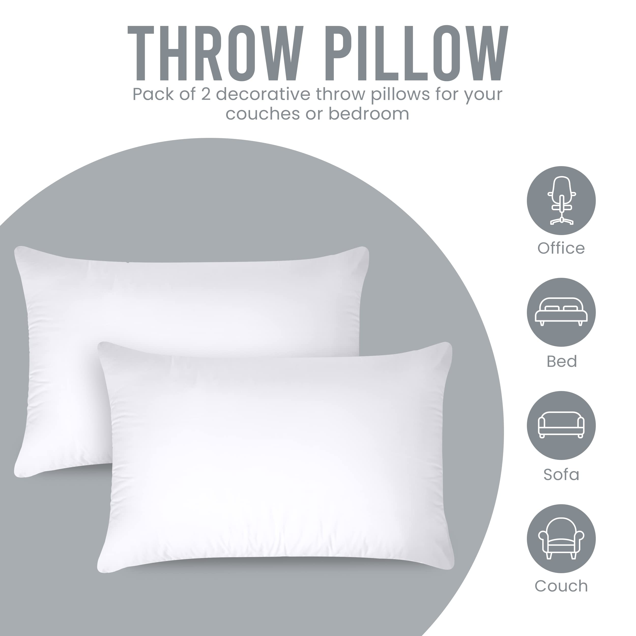 Utopia Bedding Throw Pillows Insert (Pack of 2, White) - 16 x 24 Inches Bed and Couch Pillows - Indoor Decorative Pillows