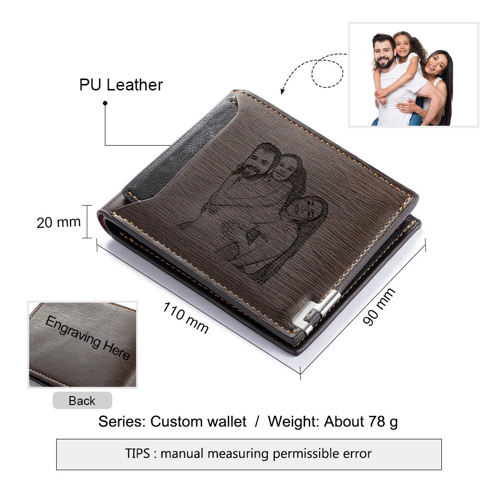 Lovejewelry Customized Wallets for Men Engraved Leather Photo Wallet for Dad Son (style 2)