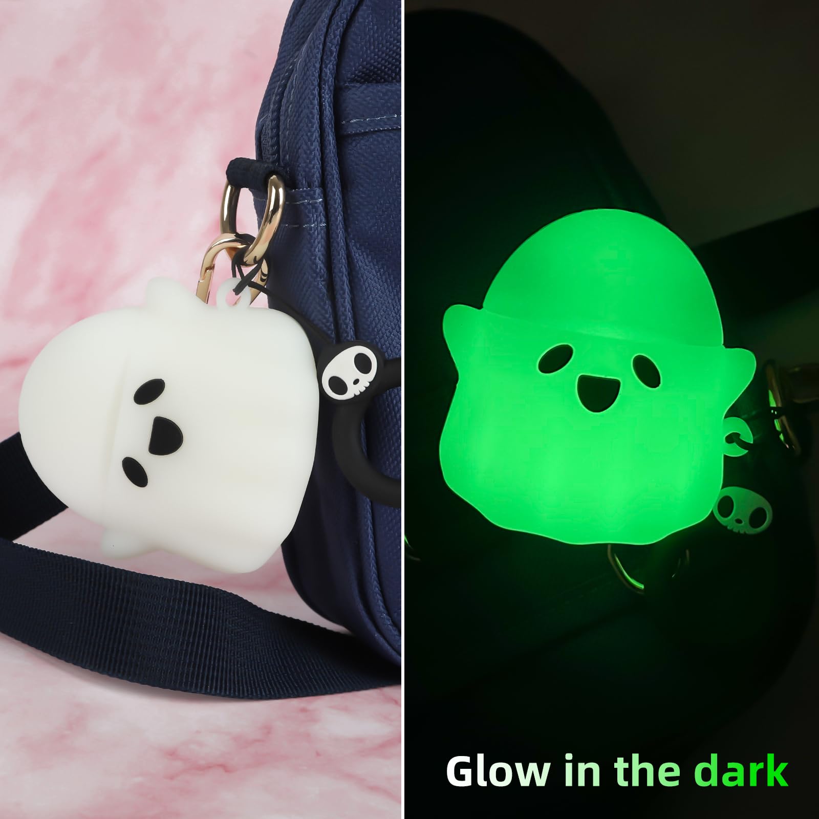 Compatible with AirPods 2nd/1st Generation Case, Glow in The Dark Funny 3D Ghost Case for Airpods 2/1 with Cleaner Kit, Cute Soft Silicone Protective Skin AirPods Case for Women Men Girls Boys