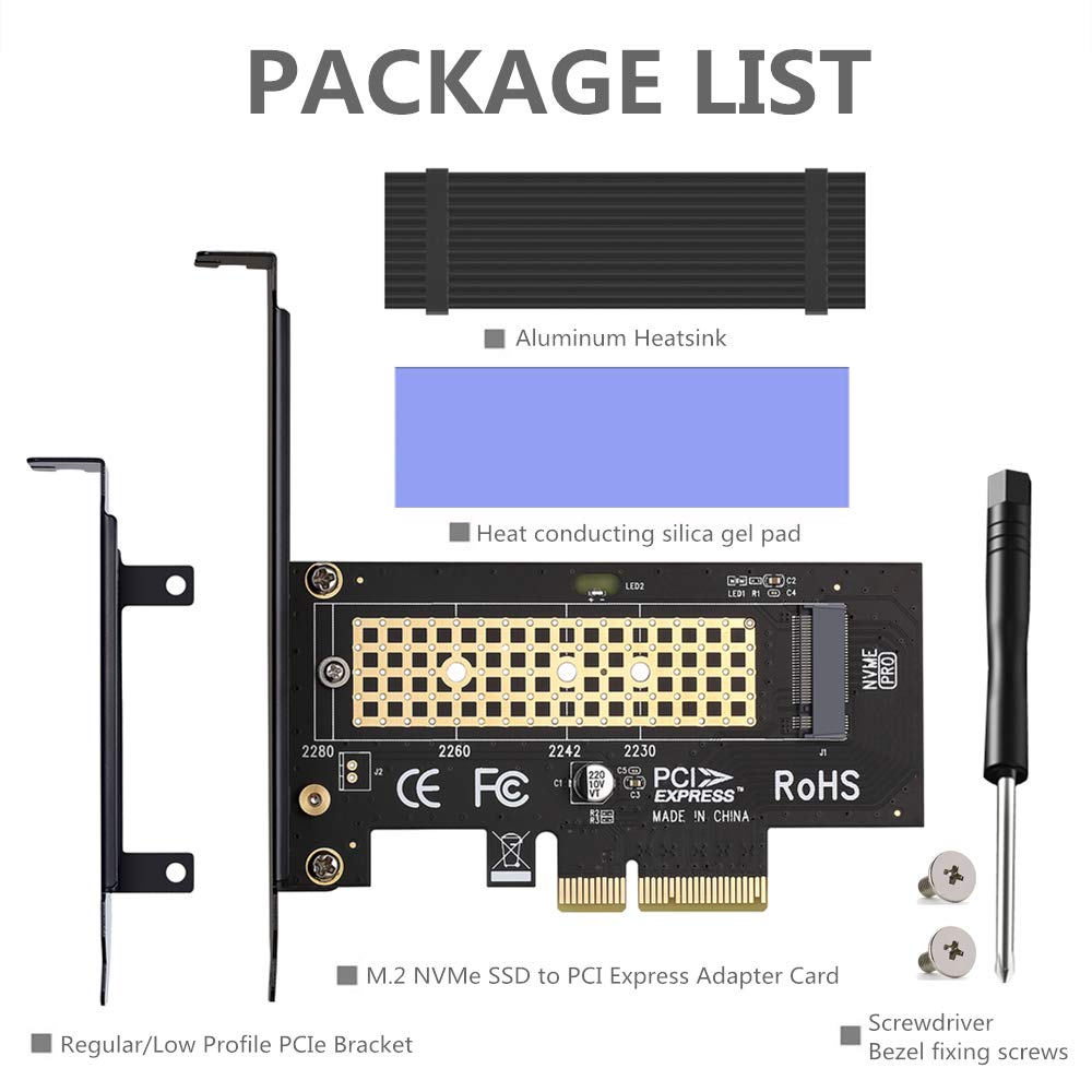 M.2 NVME to PCIe 3.0 x4 Adapter with Aluminum Heatsink Solution
