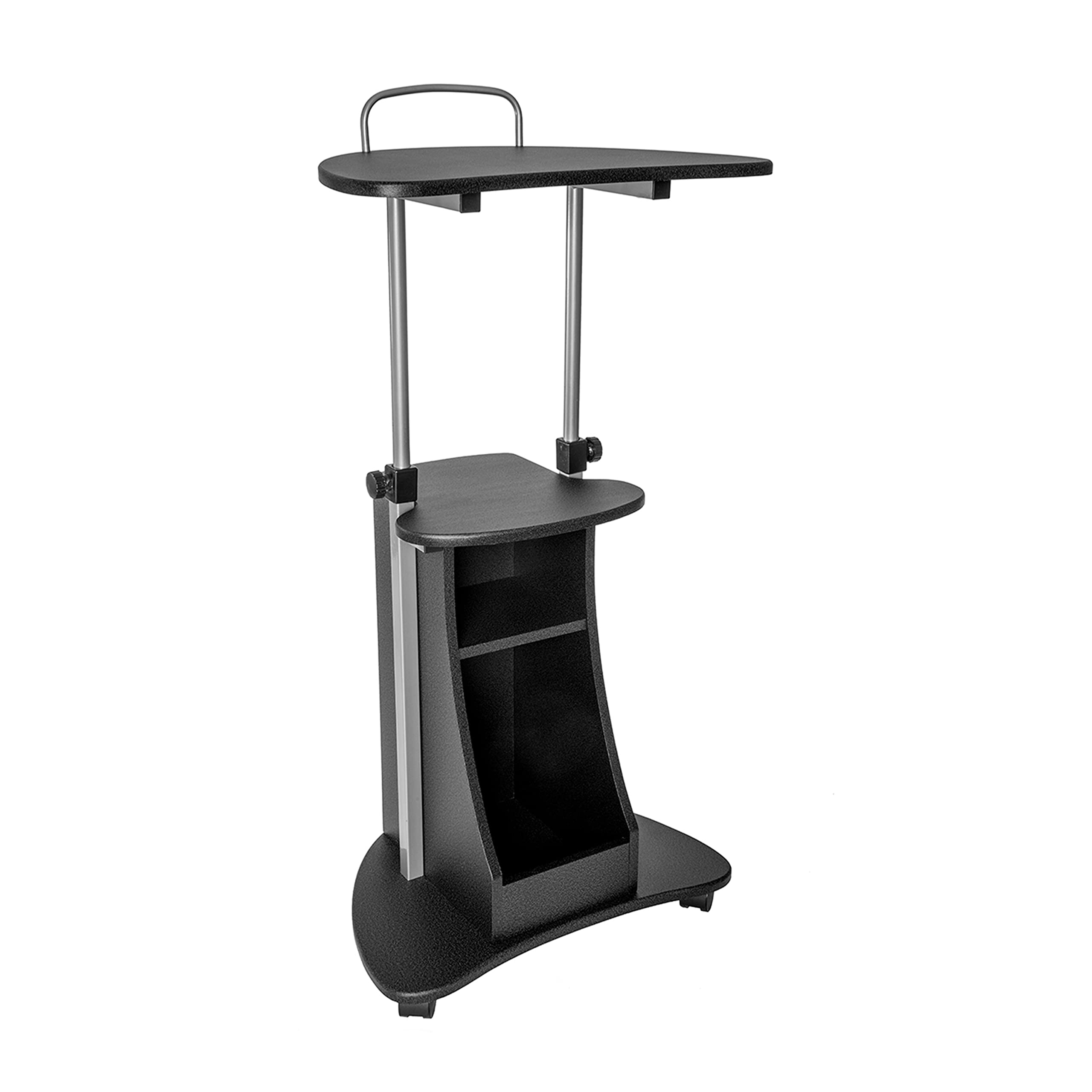 Techni Mobili Sit-to-Stand Rolling Adjustable Height Laptop Cart with Storage, Graphite, 22 x 16 x 46