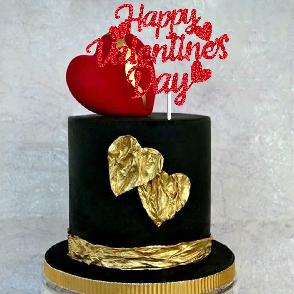 25pcs Glitter Red Happy Valentine's Day Cake Toppers Food Cookies Cake Decorations for Valentine's Day Party Suppliers