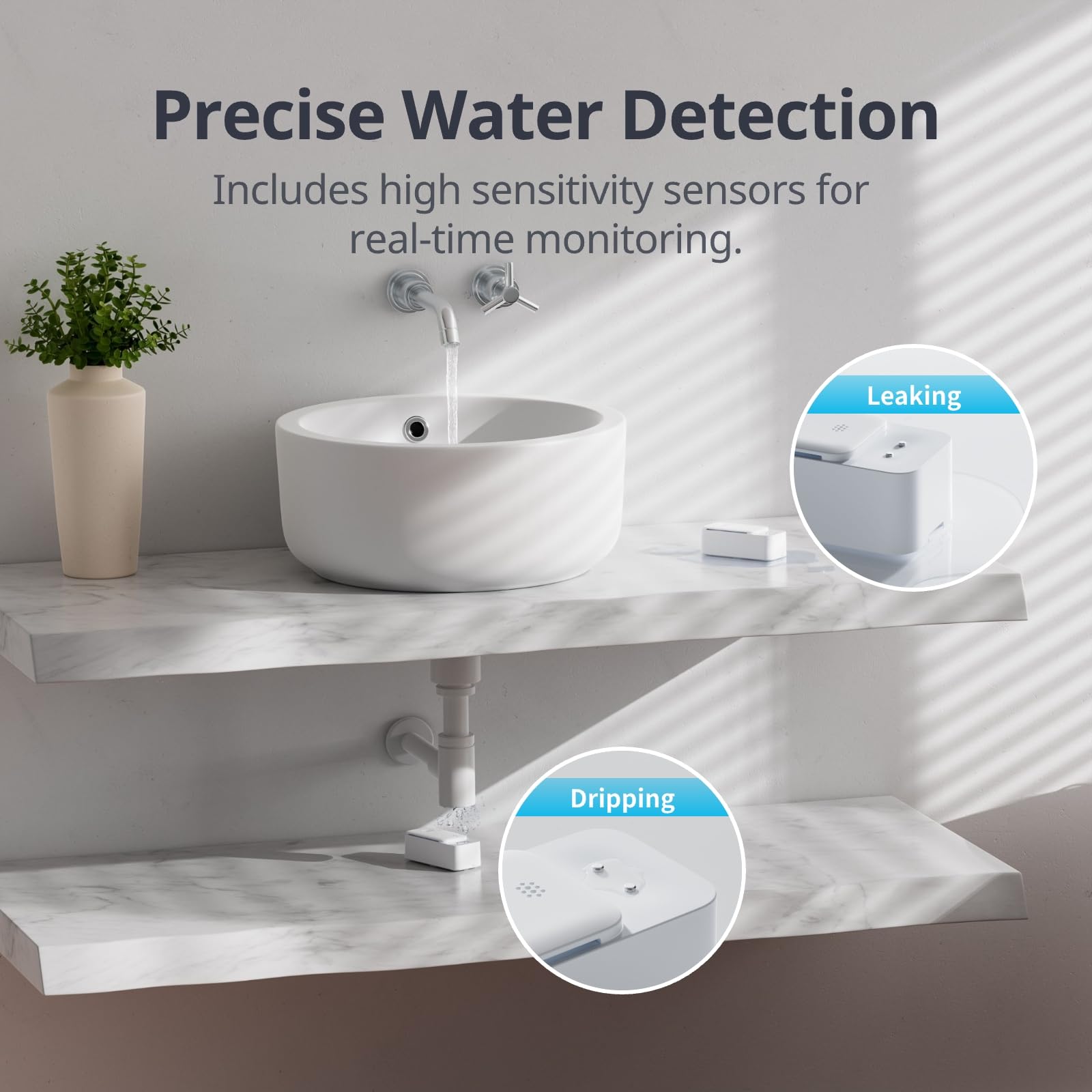 SwitchBot WiFi Water Sensor 3 Pack, Smart Water Leak Detector, 100dB Adjustable Alerts & App Alerts, IP67 Waterproof, Wireless Detector for Kitchen, Bathroom, Basement, No Hub Required (Support 2.4G)