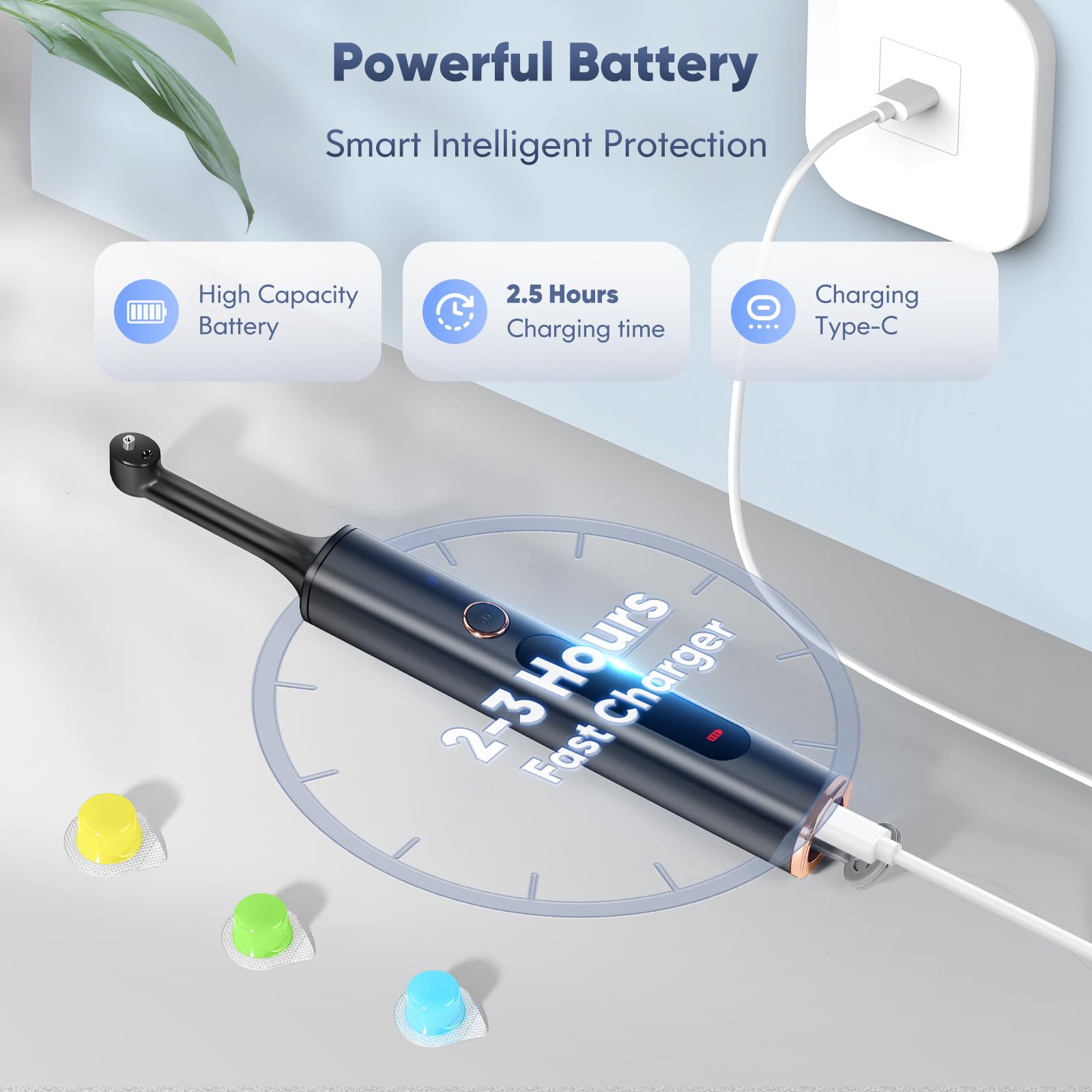 DyineeFy Tooth Polisher, Rechargeable Tooth Whitening Kit for Teeth Daily Whitening and Cleaning, Electric Dental Polisher with 3 Polish Pastes, 5 Brush Heads, 4 Speed Modes, Waterproof, and LED Light