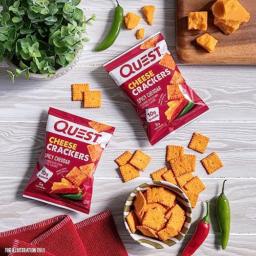 Quest Nutrition Cheese Crackers, Spicy Cheddar Blast, 10g of Protein, Low Carb, Made with Real Cheese, 12 Count (1.06 oz bags)