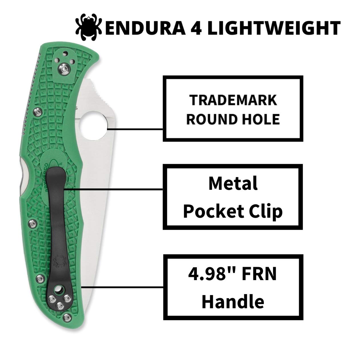 Spyderco Endura 4 Lightweight Signature Knife with 3.80" VG-10 Steel Blade and Green FRN Handle - PlainEdge - C10FPGR