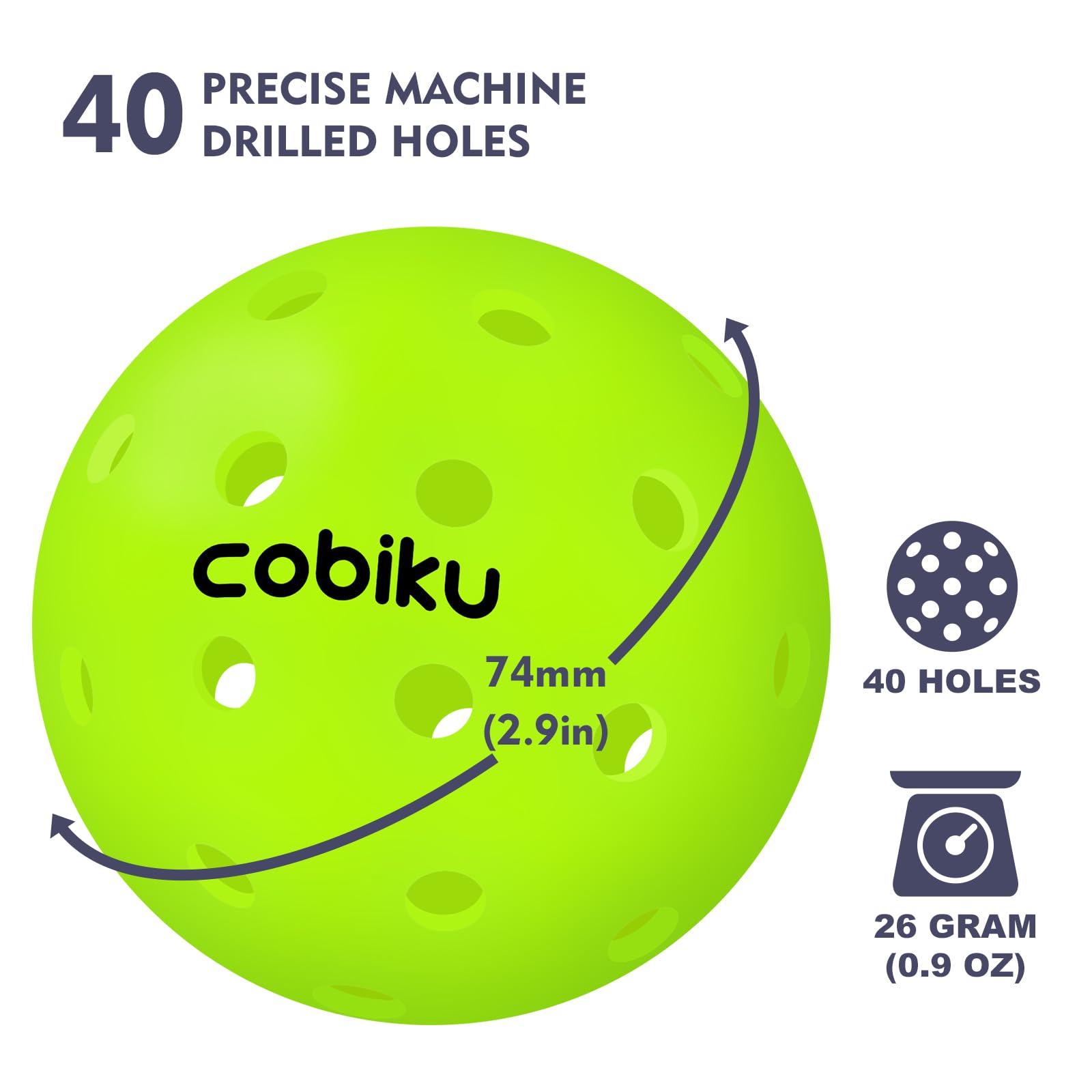 COBIKU Premium Outdoor Pickleballs Balls 3Pack - USAPA Approved Tournament and Competition Pickleball with Perfectly Balanced and Visibility, 40 Hole Pickleball Ideal for All Skill Levels - Neon Green