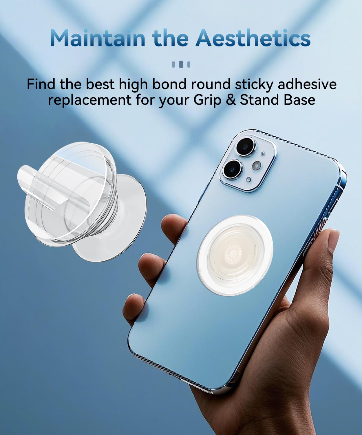 PHIXBEAR 30 Pack Super Sticky Adhesive, Clear Invisible Adhesive Replacement for Pop Socket Base, 1.4 Inch Non-Damaging Double Sided Tapes for Phone Collapsible Grip & Stand Back