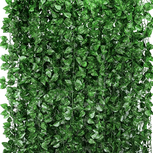 Tbestmax 315 Feet 48 Pack Artificial Ivy Leaf Plants, Green Vine Leaves, Greenery Hanging Garland, Fake Foliage Flowers for Home Kitchen Garden Office Wedding Wall Decor