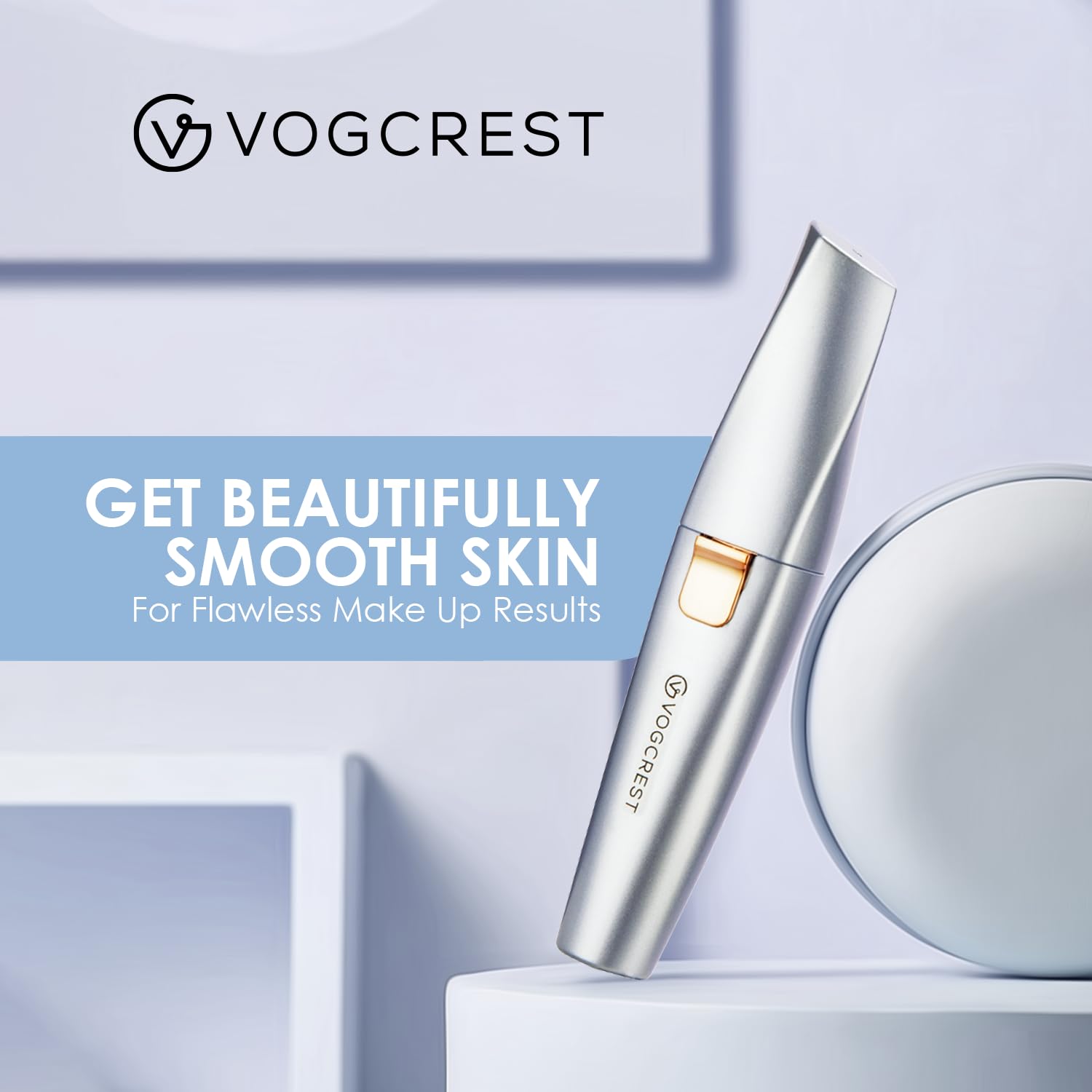 VG VOGCREST Eyebrow Facial Trimmer: 2 in1 Rechargeable Facial Hair Removal and Eyebrow Shaver - Face Lips Body Painless Facial Razor with Built-in LED Light (Sky Blue)