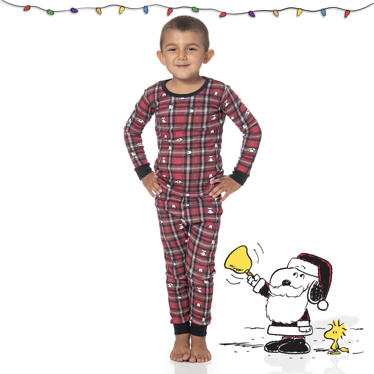 PEANUTS Snoopy Family Matching Pajamas Holiday Festive Nightwear Sleepwear 2-Piece Sets for Christmas with Woodstock Charlie Brown Linus for Men Women Kids Baby (Red Plaid, 3T)