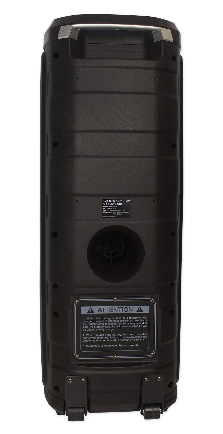 Rockville Go Party X10 Dual 10" 1000W Battery Powered Bluetooth Speaker, UHF Mic, True Wireless Stereo (TWS) Linking, LED Lights, for Parties and DJs
