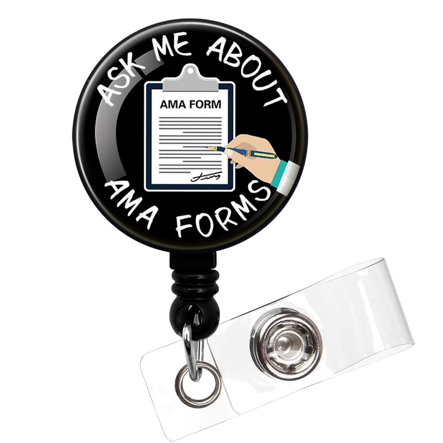 Ask Me About AMA Forms,Funny Badge Reel，Retractable ID Card Badge Holder with Alligator Clip,Medical Assistant Badge Reel，RN LPN CNA Badge Reel,Suitable for Nurses,Doctors,Nursing Students