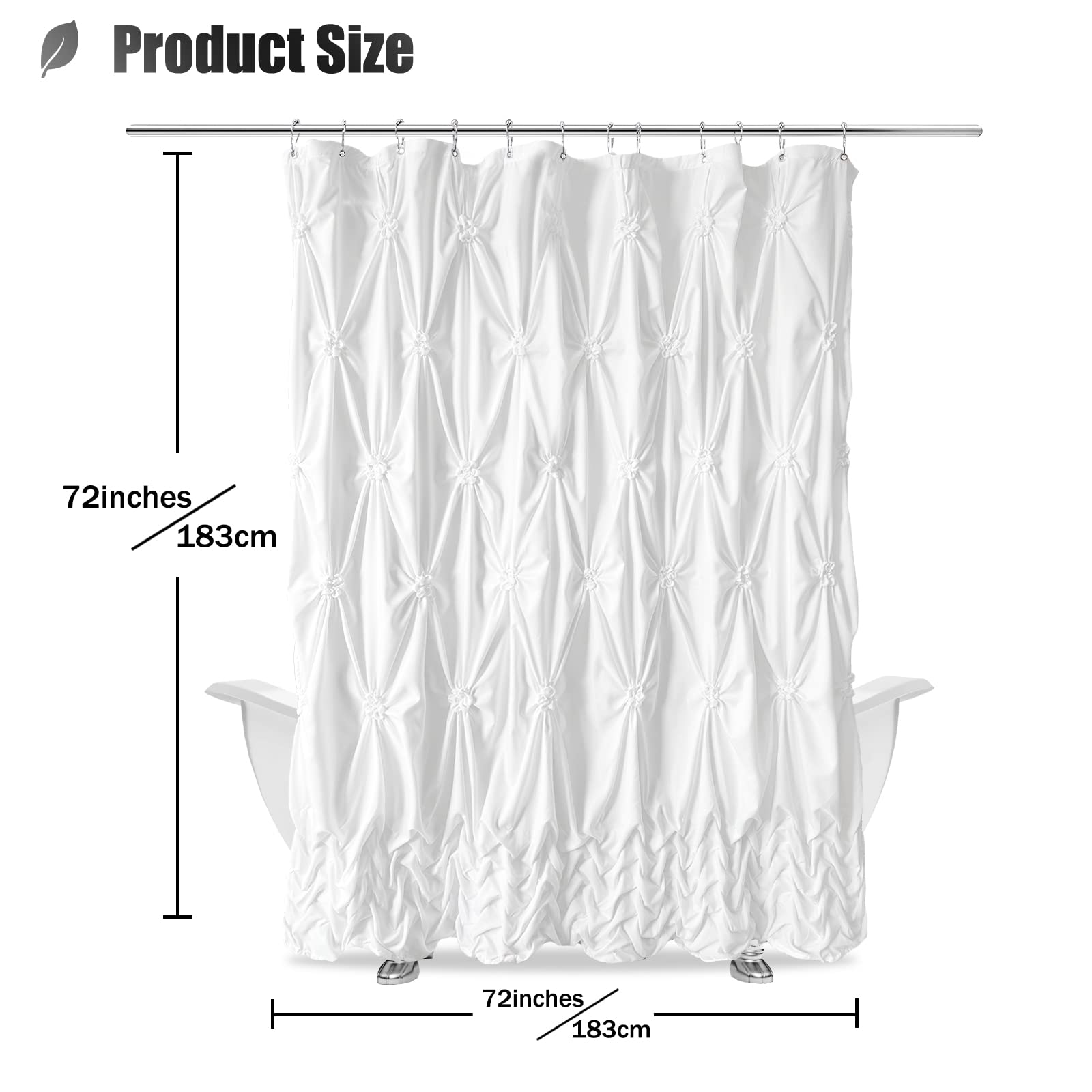 Seasonwood Modern Farmhouse Shower Curtain White Fabric Shower Curtain for Bathroom Decor Chic Style,Quick-Drying, Durable and Washable Bathroom Curtains, 72 x 72