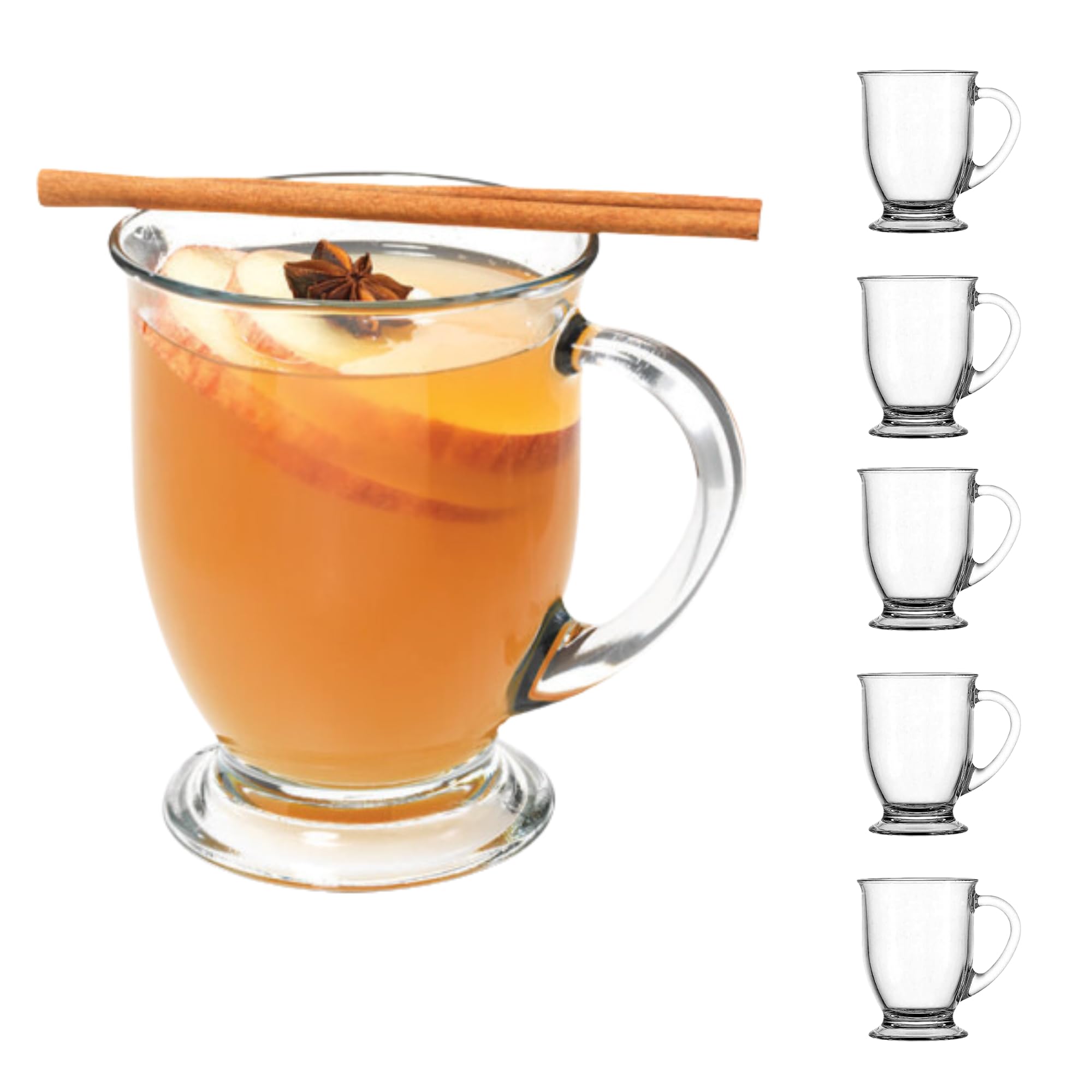 Anchor Hocking Café Glass Coffee Mugs, 16 oz, Set of 6