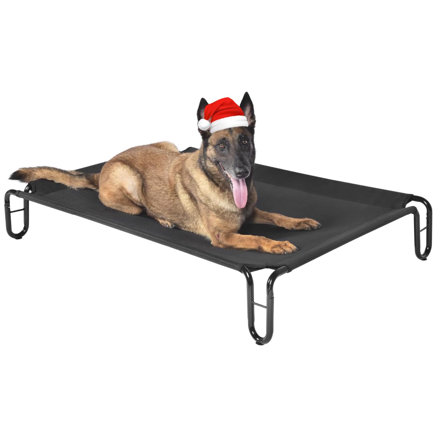 pettycare Elevated Outdoor Dog Bed - Raised Dog Bed for Large Dogs, Waterproof Dog Cot Bed Easy to Assemble, Cooling Elevated Dog Bed with Breathable Teslin Mesh, Durable, Non Slip, Up to 65 lbs,Black