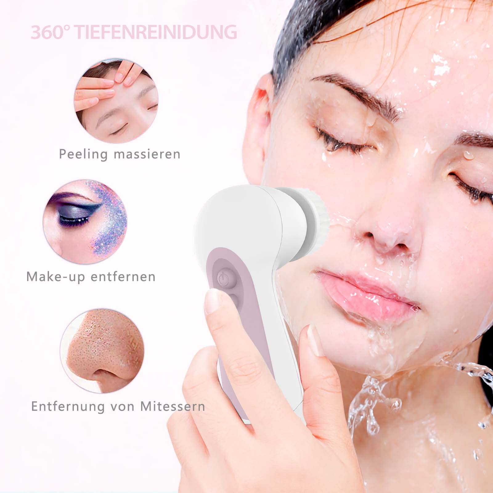 Waterproof Facial Cleansing Spin Brush Set with 5 Exfoliating Brush Heads - Electric Face Scrubber Cleanser Brush by CLSEVXY - Face Brush for Gentle Exfoliation and Deep Scrubbing