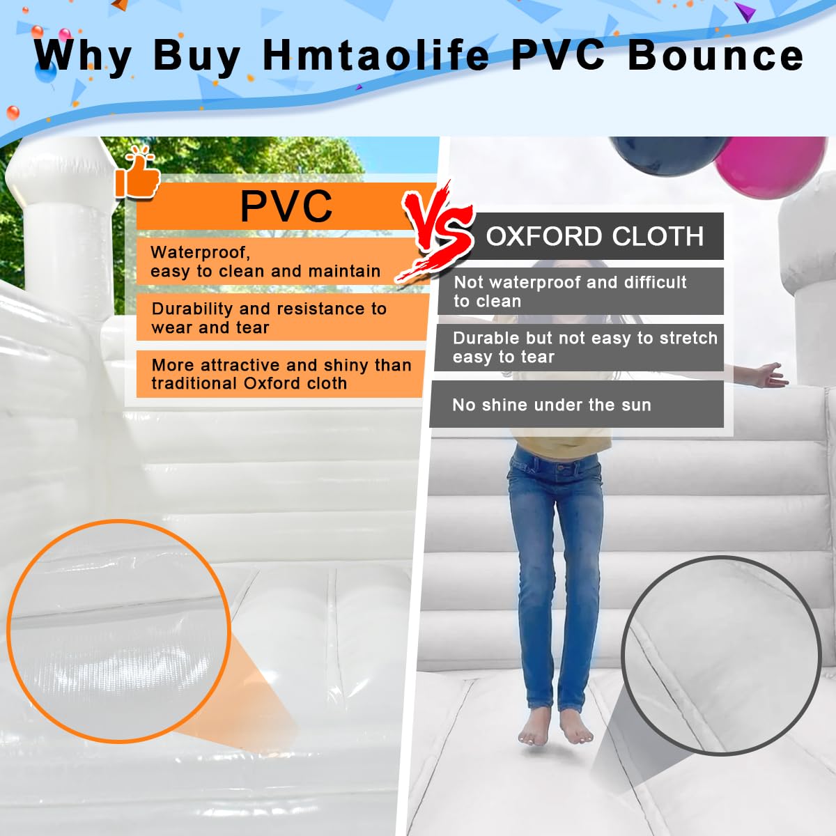 Hmtaolife 13x13x10ft PVC Commercial Grade Inflatable Jumping Castle for Party with 950w Air Blower, Durable and Easy to Set up, for Wedding, Birthday Parties Decorations