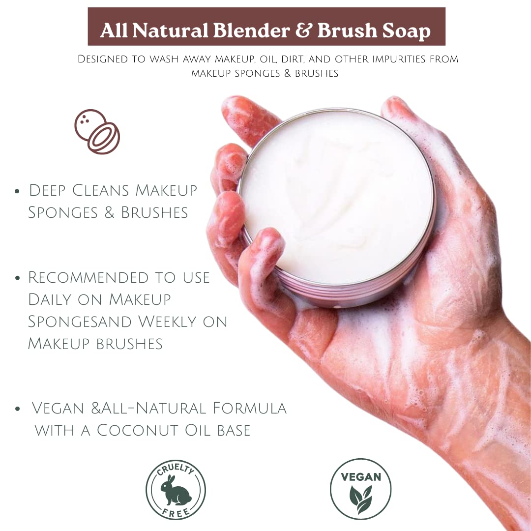 Cinema Secrets All Natural coconut oil based Vegan Brush & Blender Sponge Soap, Scrubber included, 3.5 oz